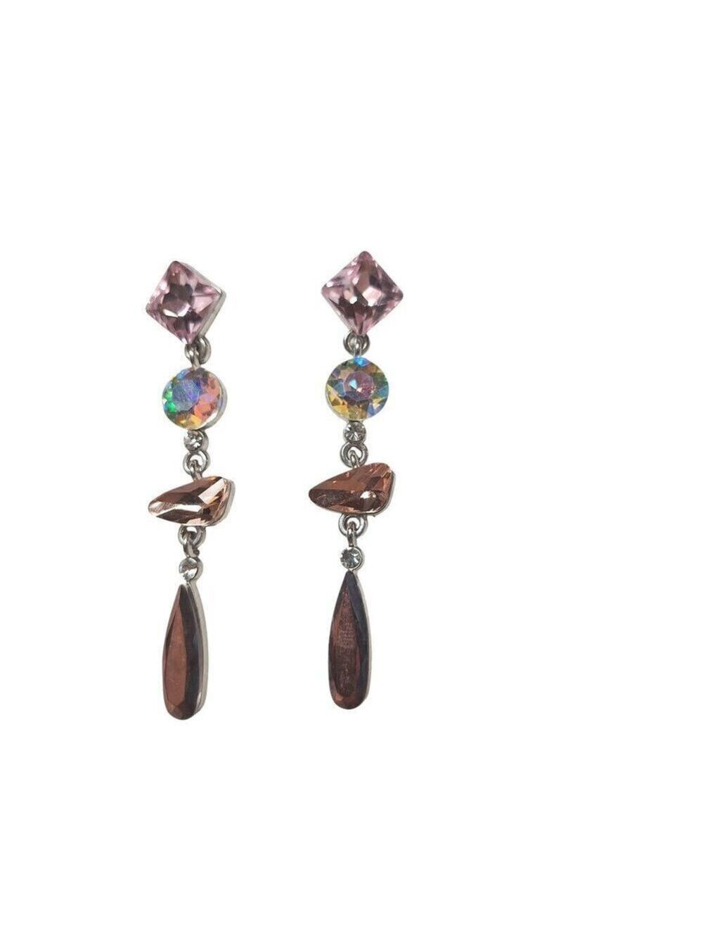 Silver-Tone Crystal Dangle Earrings Pink Iridescent